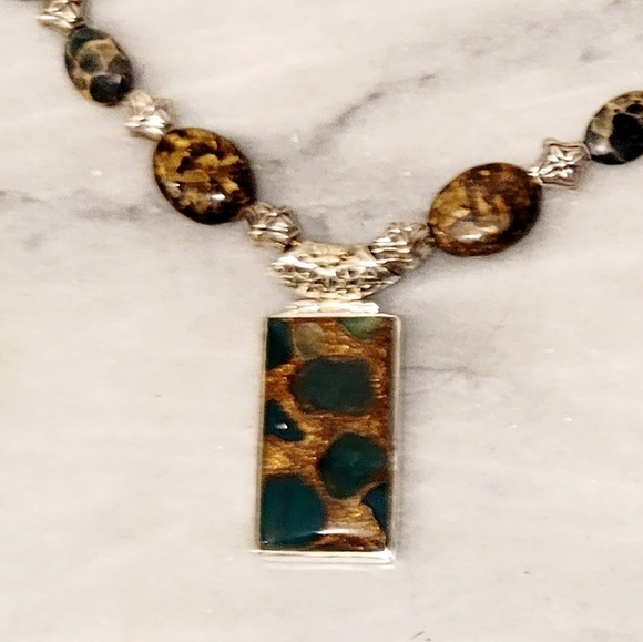 Bronzite Green Onyx Sterling Pendant Necklace 21" - Picture 7 of 7